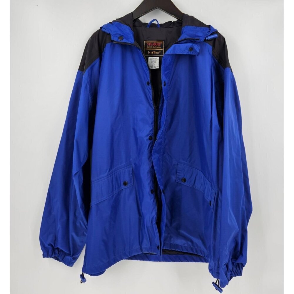 STEARNS Sz L Blue & Black Dry Wear Hooded Rain Coat Jacket Waterproof Breathable